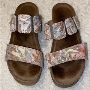 Naot Floral Slide Sandals with Rhinestone Accents